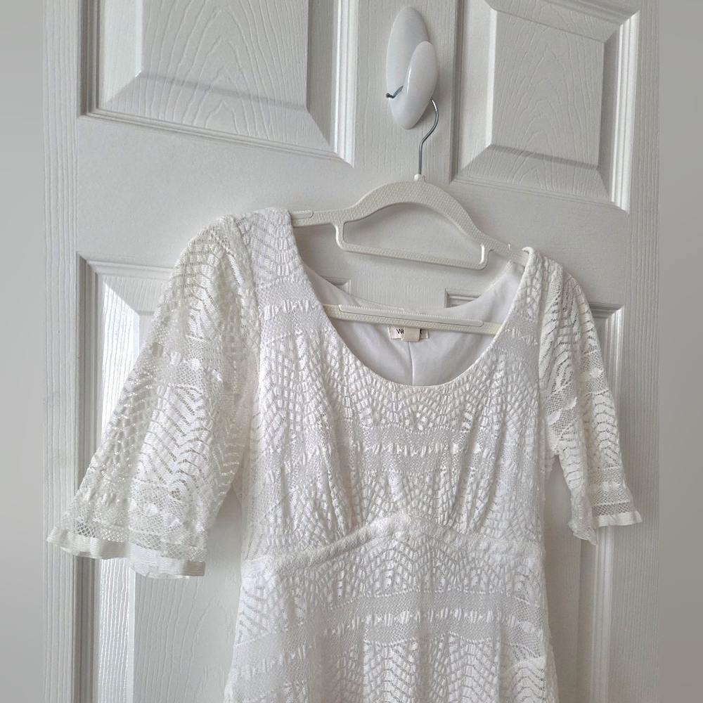 Vintange Cottage-Prairie White Lace Midi Special Occassion Dress - Petite - Picture 2 of 3